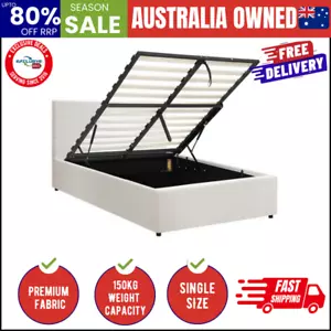 Single Bed Frame Gas Lift Storage Base White Boucle - Picture 1 of 9