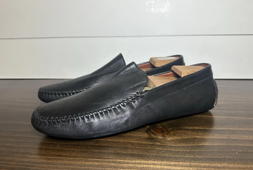 Mocassim de condução ROBERT ZUR de couro preto sapatos preppy masculino TAMANHO 11 - Imagem 1 de 4