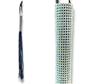 Sexy Rhinestone Flogger Whip Black Leather Jeweled Diamond Handle 28" Cosplay - Picture 1 of 6