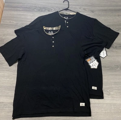 Realtree Men's Short Sleeve Jersey Henley Knit Shirt Large Black New Set Of 2 - Image 1 of 4