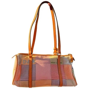 Dooney & Bourke Pastel Beach Patchwork Rare Canvas Barrel Satchel Shoulder Bag - Bild 1 von 15