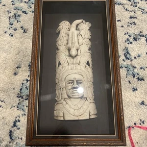 Escultura de piedra tallada maya azteca enmarcada 17,5x10x4 - Imagen 1 de 10