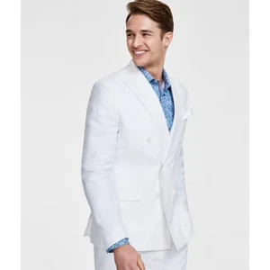Bar III Herren Slim Fit Zweireiher Sport Mantel Blazer, Weiß, 100% Leinen, 42S - Bild 1 von 7