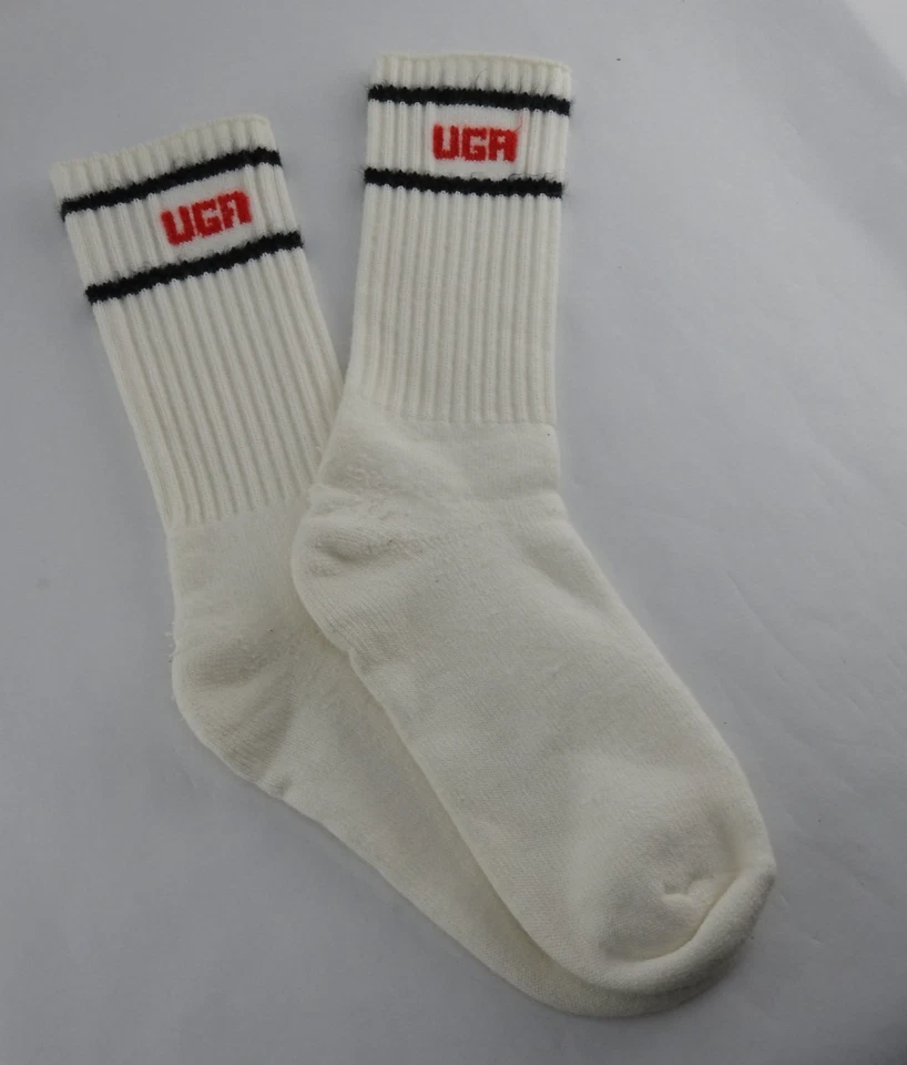 UGA University of Georgia Crew Socks White Black Stripes Red Logo Vintage - Image 1 of 3