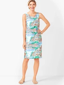 Talbots Sleeveless Shift Dress 10P Scenic Village Italy City Lined Prep Cruise - Picture 1 of 10