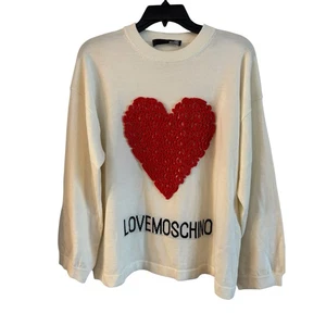 Love Moschino Herz Applikation Plissee Wollmischung Strickpullover weiß Größe 8 - Bild 1 von 7