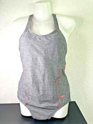 Traje de baño Speedo gris naranja para mujer talla 10 espalda de corredor Foto 1 de 4