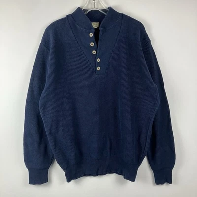 L.L. Bean мужской большой темно-синий вязаный свитер Henley 6 пуговиц 100% хлопок США - Изображение 1 из 4
