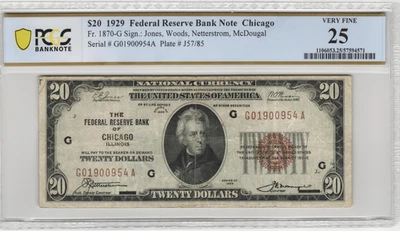 Fr.1870-G 1929 Chicago $20 Federal Reserve Bank Note PCGS VF 25 - Image 1 of 2