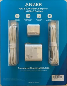 Anker 70W/30W Wall Charger Bundle Foldable Plugs 2 6ft USB C-C Cables - Picture 1 of 3