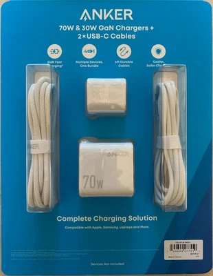 Anker 70W/30W Wall Charger Bundle Foldable Plugs 2 6ft USB C-C Cables - Image 1 of 3