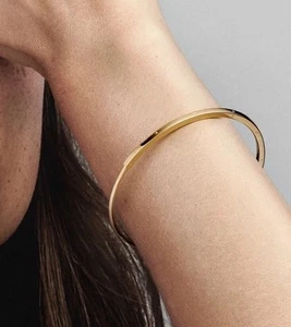 Pandora Signature I-D Solid 14k Yellow Gold Bangle Bracelet Size 3 / 7.5 in NWT - Picture 1 of 8
