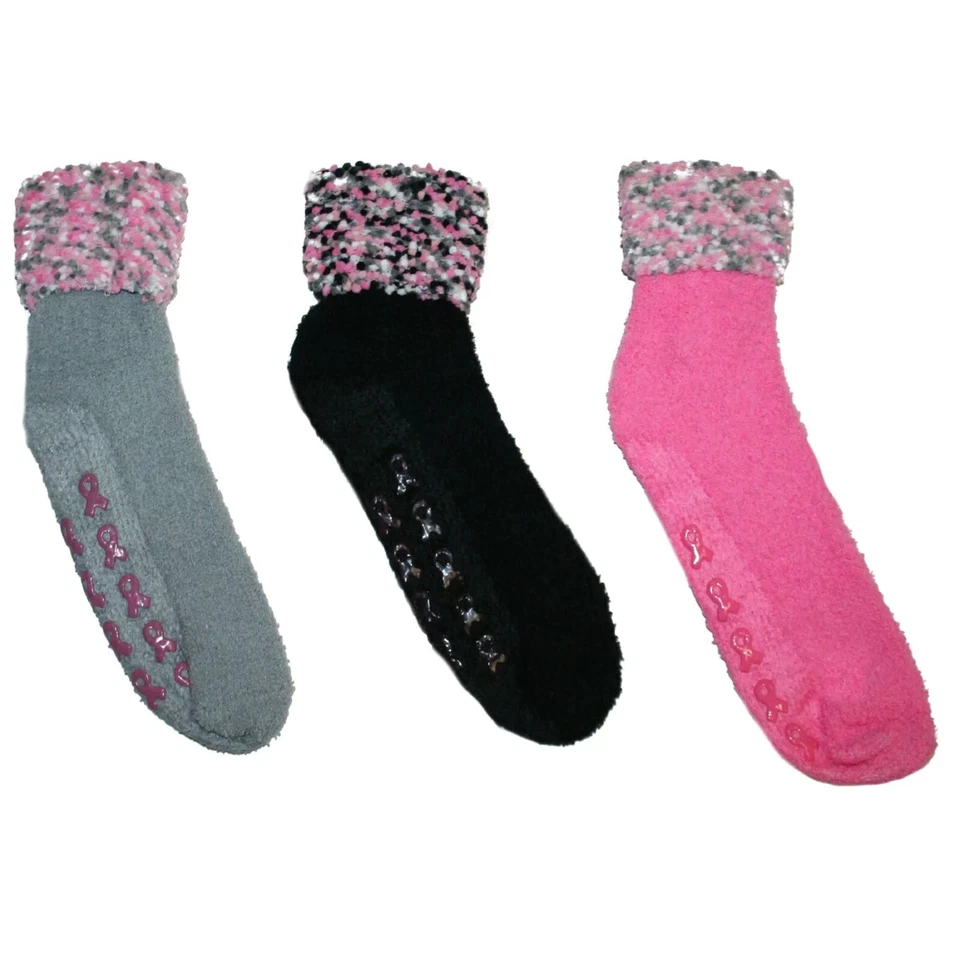 Calcetines acogedores para cáncer de mama - 3 pares, negro/rosa y gris - talla 9-11 - NUEVO Foto 1 de 1