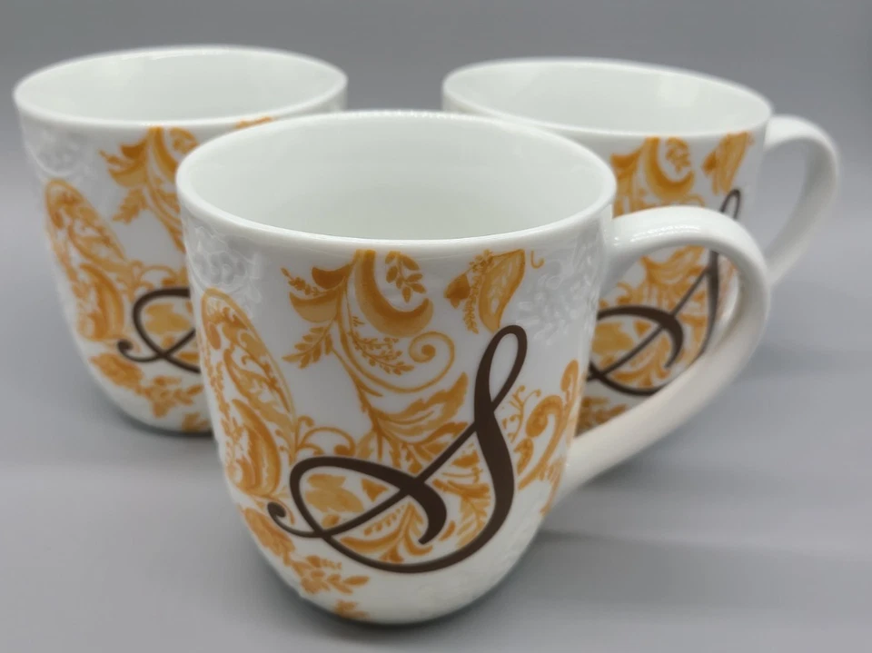 Taza de porcelana Pier 1 AVA monograma inicial letra “S” en relieve marrón naranja otoño Foto 1 de 4