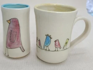 Catherine Reece ETSY Handmade Signed Ceramic Pottery Mug And Juice Cup - Picture 1 of 8