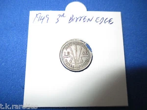 1949 Australia silver threepence. Error coin, BITTEN EDGE - Imagen 1 de 3