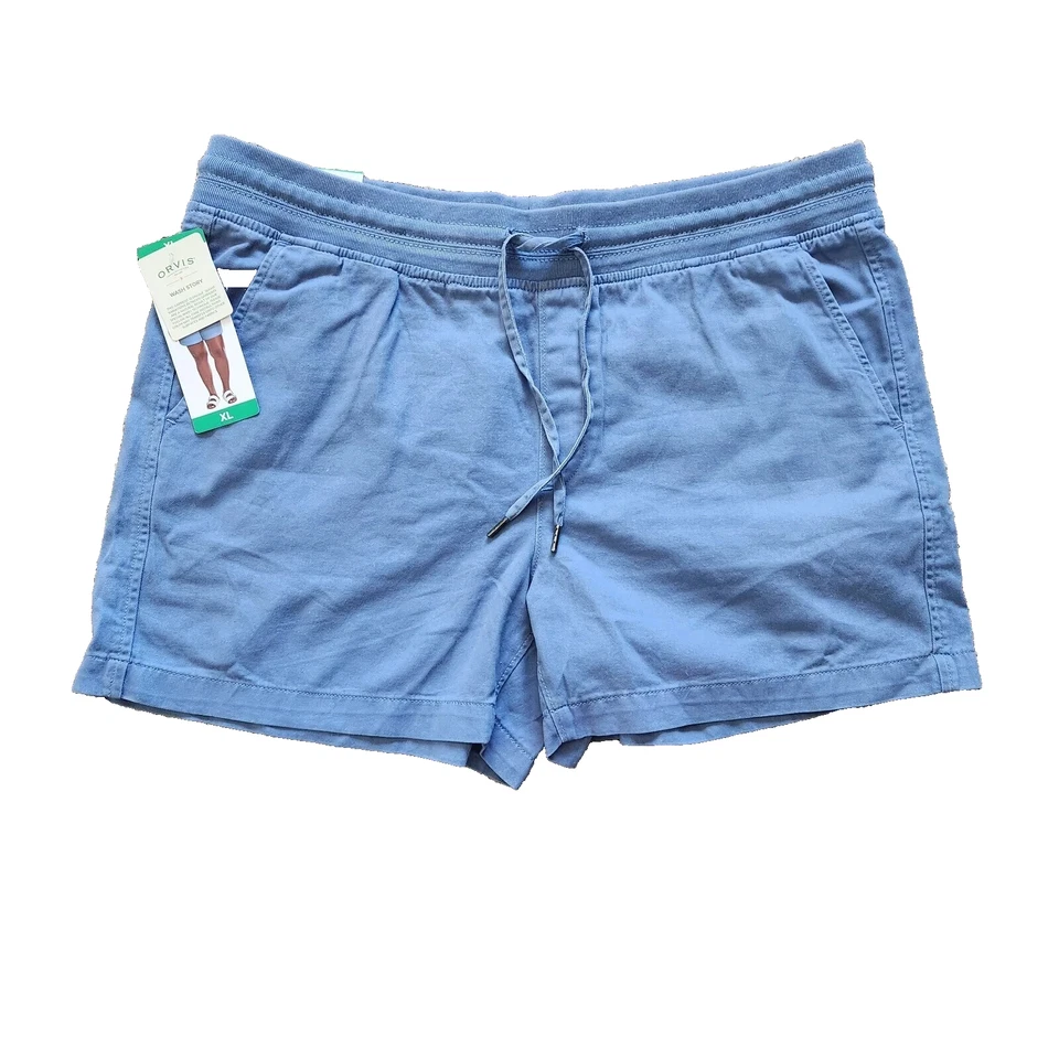 Orvis Women's Pull-On Casual Shorts Blue XL Cotton Blend Drawstring