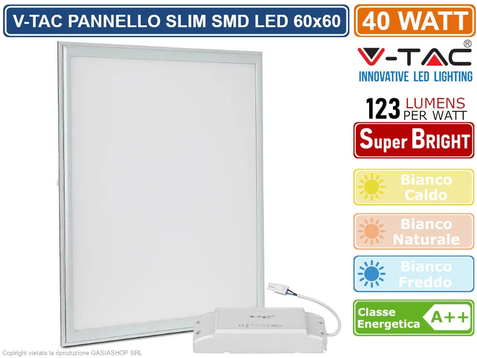 Pannello led V-tac 2160256 vt-6060- 40W 6500K 60x60