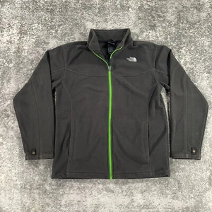 North Face Jacket Boys XL Extra Large Black Green Full Zip Fleece Logo Mock Neck - Picture 1 of 20