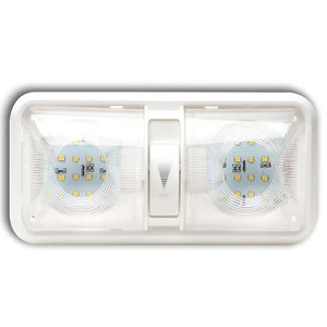 RV LED 12v CEILING FIXTURE DOUBLE DOME LIGHT CAMPER TRAILER RV MARINE W/ Dimmer - Picture 1 of 6