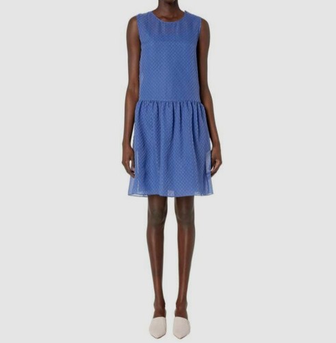 $889 Boutique Moschino abito da donna blu in seta senza maniche aderente svasato taglia US 8