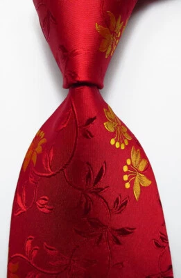 Nueva Corbata Clásica Floral Roja Amarilla JACQUARD TEJIDA 100% Seda Para Hombre Foto 1 de 2