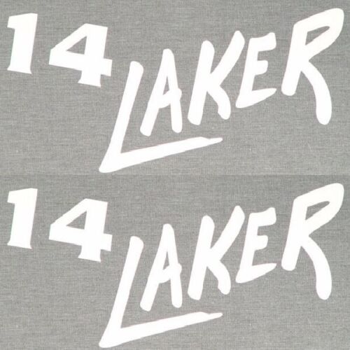 LUND 14 LAKER 12 1/2 X 5 INCH WHITE BOAT DECALS (Pair)