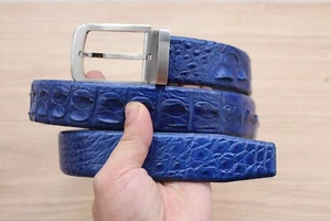 W 1.3"- Light Blue Genuine Hornback LEATHER Skin Men's Belt - Picture 1 of 5