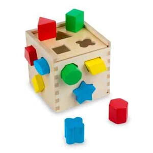 Shape Sorting Cube Classic Wooden Sorter Toy 12 Piece Playset - Melissa & Doug - Picture 1 of 8
