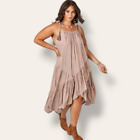 NEW Bohme Textured Tiered Wrap Tassel Tie Shoulder Maxi Dress in Dusty Rose M/L