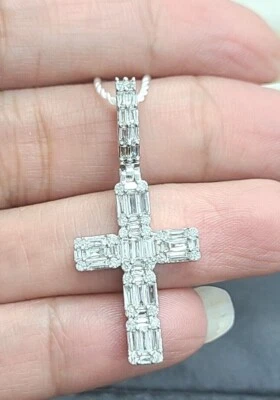 DEAL!1.00CT GENUINE BAUETTES DIAMONDS CROSS PENDANT IN 10K GOLD 36MM - Image 1 of 4