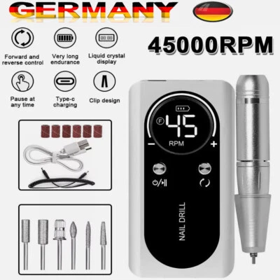 Elektrische Nagelfräser 45000 U/min Tragbarer Nagelfeile Maniküre Profi Pediküre - Bild 1 von 4
