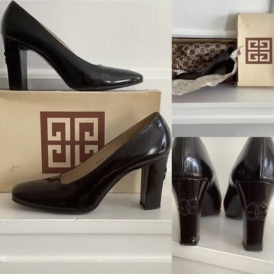 Vintage GIVENCHY Chaussures Blk Leather Pumps with Orig. Box Size 6.5 Sold ASIS - Image 1 of 4