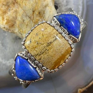 Carolyn Pollack Southwestern Style Sterling Picture Jasper/Denim Lapis Bracelet - Picture 1 of 10