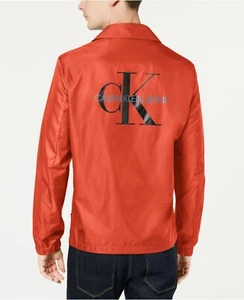 New Calvin Klein Men's Full Zip Monogram Logo Jacket Size Large Orange MSRP $148 - Picture 1 of 9