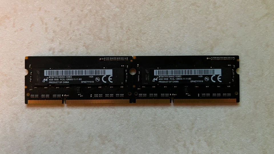 Micron 8 GB (2 x 4GB) SO-DIMM PC3L-12800S MT8KTF51264HZ-1G6E2 - Image 1 of 1
