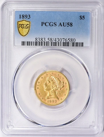 1893 LIBERTY HEAD $5 HALF EAGLE GOLD PCGS AU58 Cover