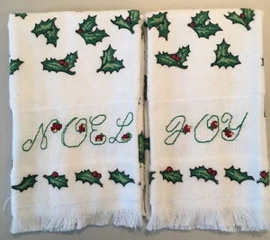 2 neue Weihnachten JOY NOEL Worte gezählt Kreuzgenäht handgefertigte Fingerspitzen Handtücher - Bild 1 von 7
