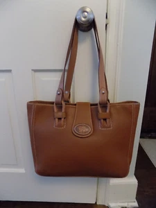 Vtg USA Dooney & Bourke Large Handbag Shopper tote British Tan Embossed Logo HTF - Picture 1 of 20