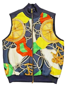 RALPH LAUREN maglione gilet blu navy zip stampa nautica seta davanti donna taglia M - Foto 1 di 7