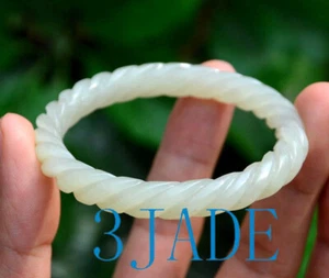 53mm Hand Carved Nephrite Jade Twisted Ropes Shape Bangle / Bracelet - Picture 1 of 8