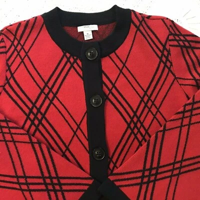 Retro Chic Mercer Street Studio Para Mujer Rojo Negro Suéter Decoración Botones y Mangas Foto 1 de 4