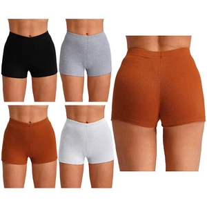 Womens Beachwear Dating Shorts Nightclub Hot Pants Yoga Ribbed Costume Knitted - Picture 1 of 57