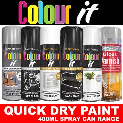 Paint Factory COLOUR IT Quick Dry Aerosol Spray Paint range 400ml can RAPIDE