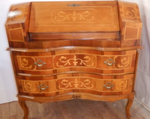 Italian Neoclassical Inlaid Marquetry Slant Front Secretary Desk Cover