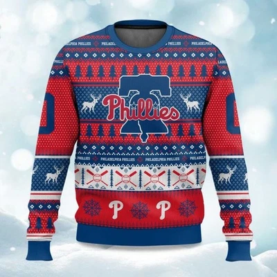 2025 Christmas Phillies Baseball Personalized Ugly Sweater -  Christmas Gift - Image 1 of 4