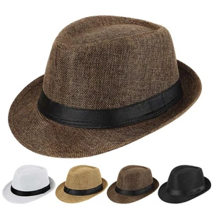 1pc /2Pcs Men Women Straw Jazz Fedora Hat Trilby Cuban Sun Cap Short Brim Summer - Picture 1 of 17