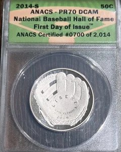 2014 P National Baseball Hall of Fame Coin First Day of Issue ANACS PR70 DCAM - Picture 1 of 4