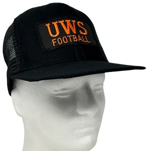 Vintage UWS Football Trucker Hat Cap Black 80s University of Wisconsin Superior - Picture 1 of 9