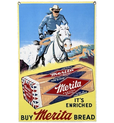 VINTAGE MERITA BREAD PORCELAIN SIGN GROCERY STORE GAS STATION MOTOR OIL - Image 1 of 4